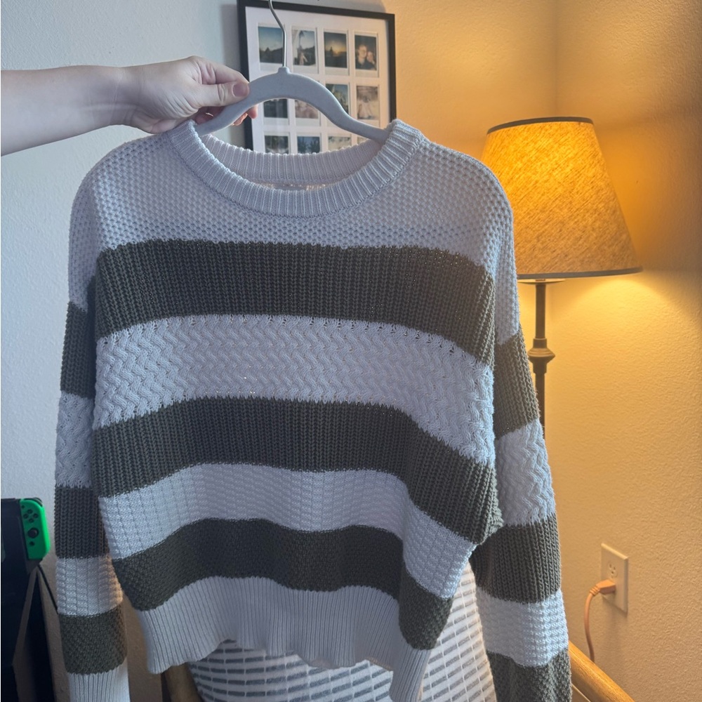 Striped Knit Sweater - White and Green
